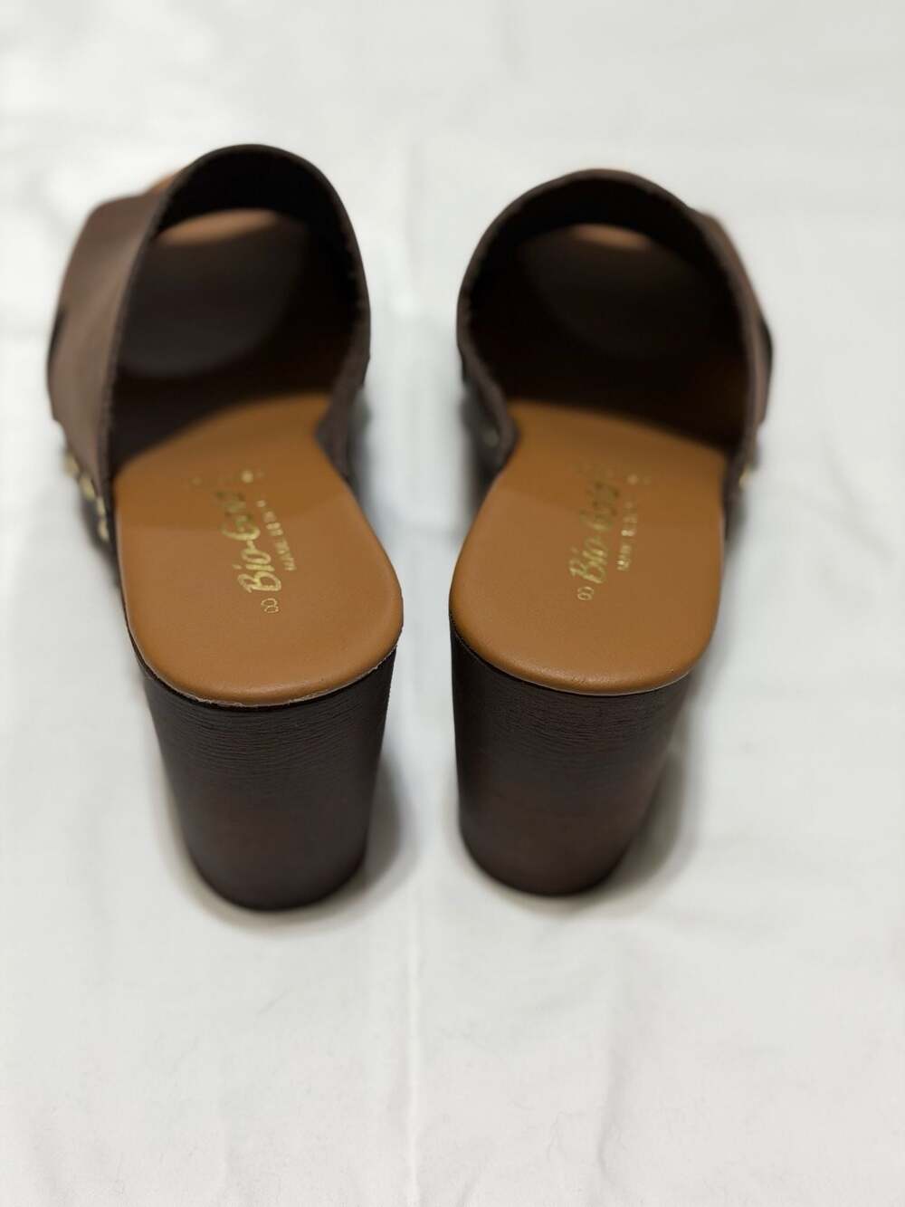 Bio-Gold Made in Italy Brown Leather Studded Platform Clogs - Picture 5 of 8